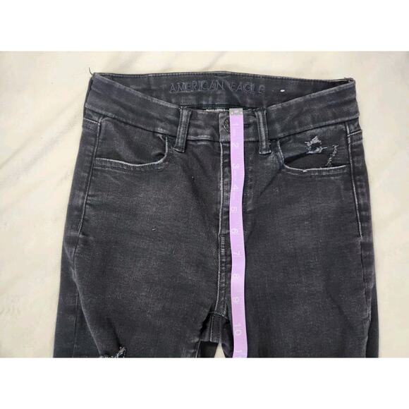Sz 0 American Eagle Jeans Distressed Black Jegging Charcoal Wash Womens Size 0 - Picture 4 of 10